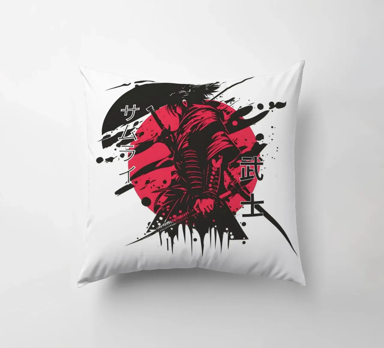 Grafica del guerriero samurai rosso cuscino da Olivia Creator