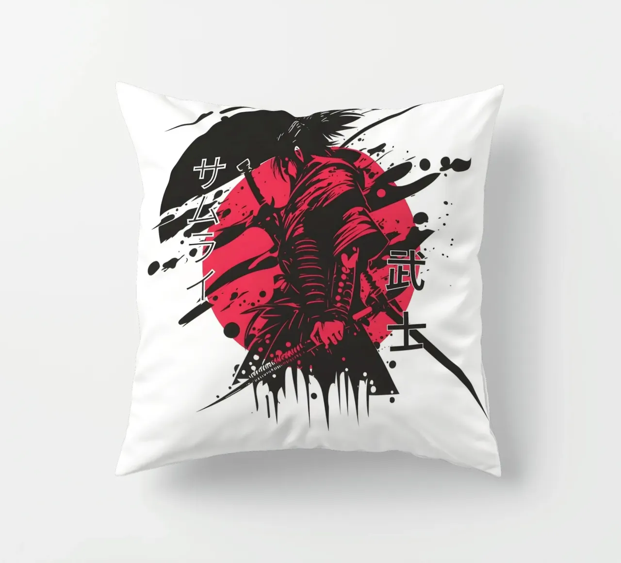 Grafica del guerriero samurai rosso cuscino da Olivia Creator