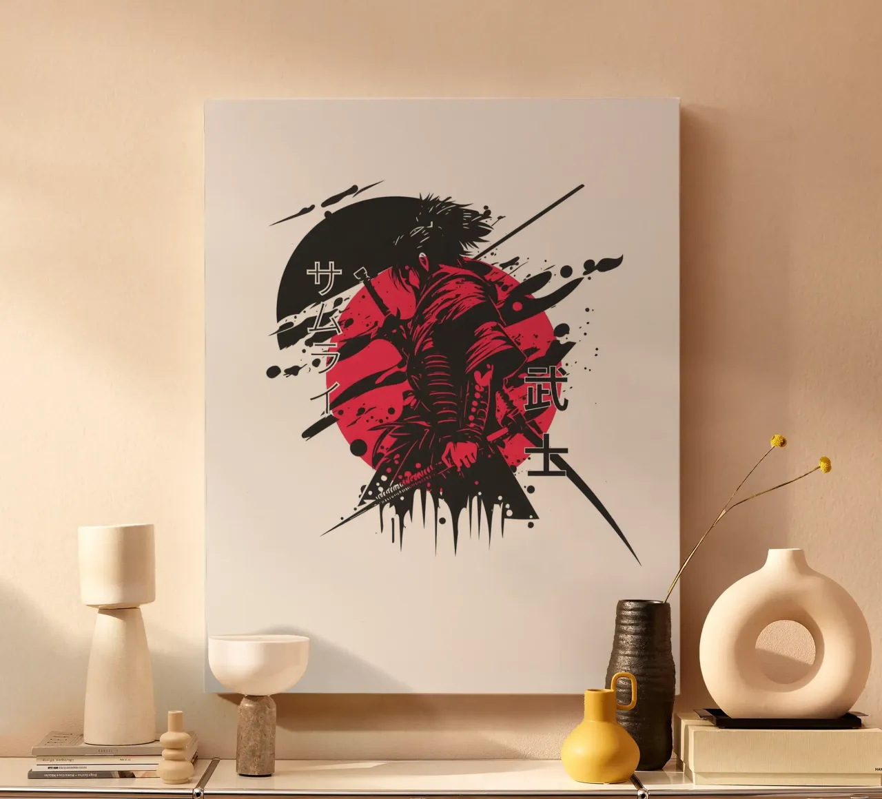 Rode Samurai krijger grafisch canvas met Baklijst van Olivia Creator