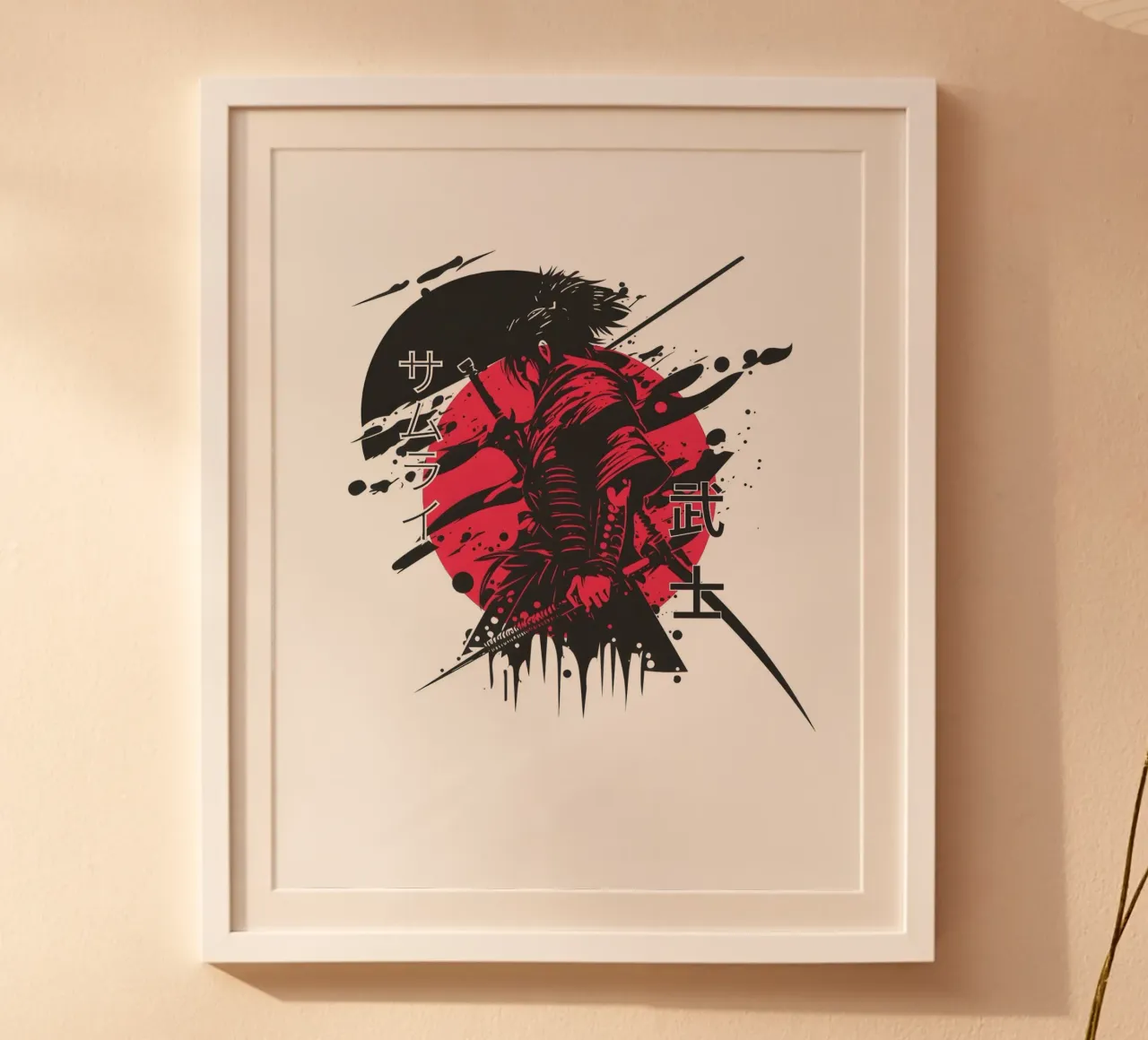 Rote Samurai-Krieger-Grafik Poster mit Kunststoffrahmen von Olivia Creator