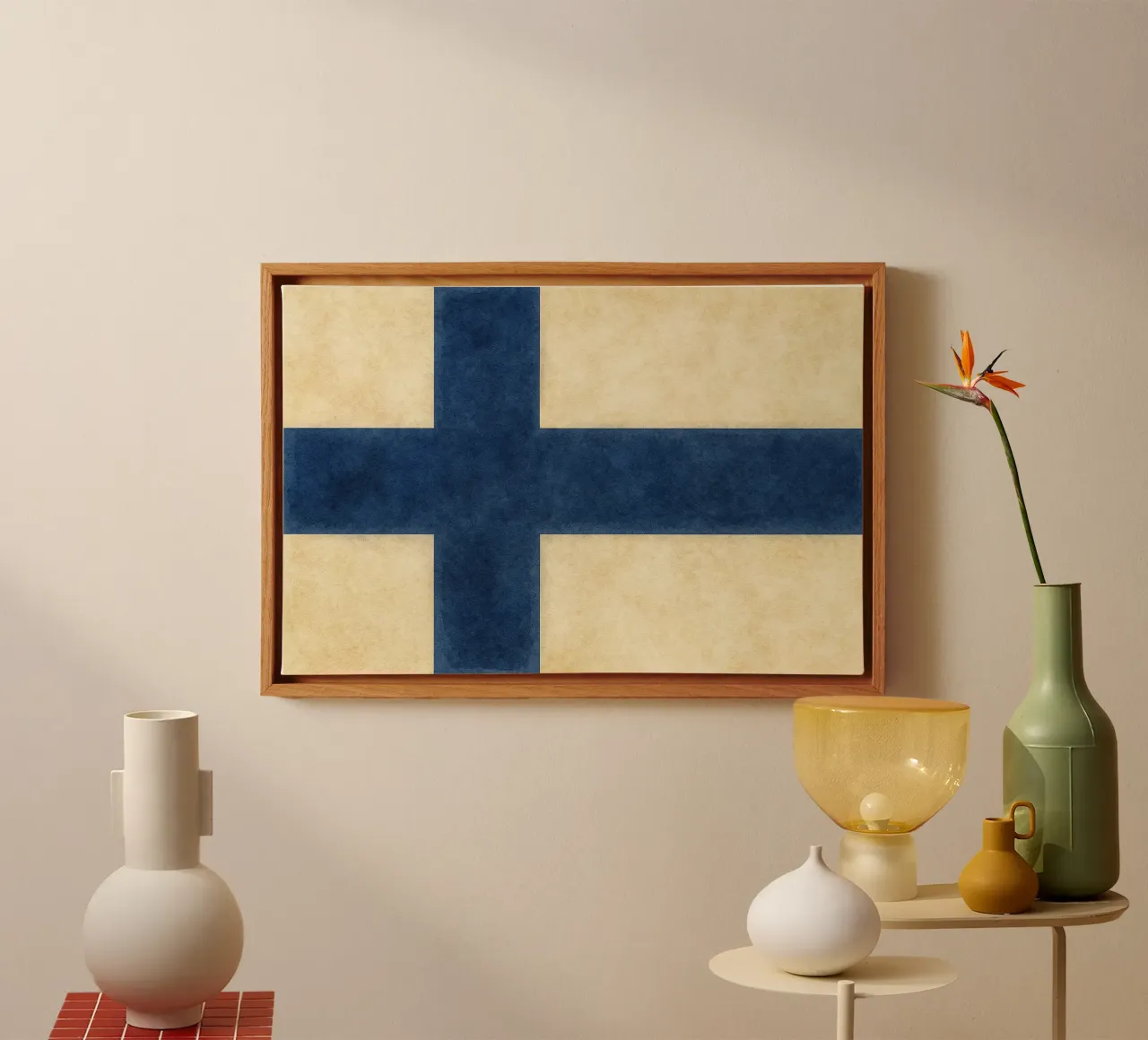 Pittura della bandiera della Finlandia tela con Cornice a cassetta da Kania