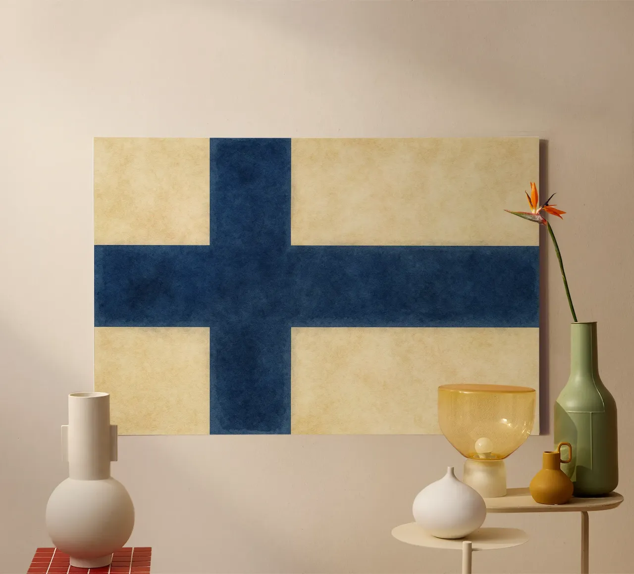 Pittura della bandiera della Finlandia tela con Cornice a cassetta da Kania