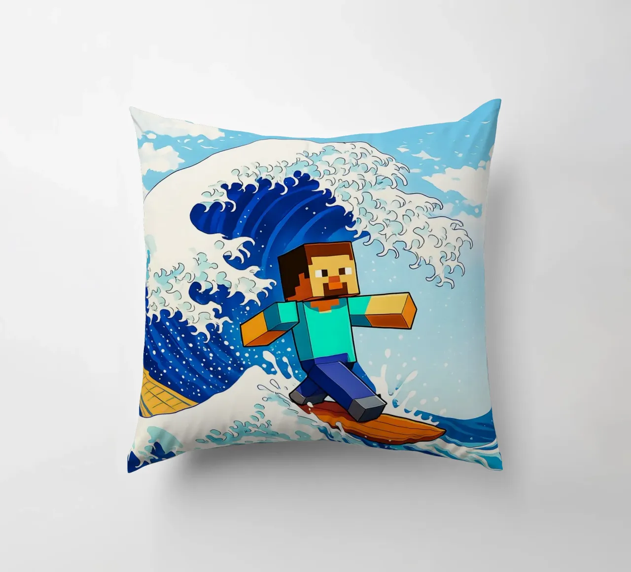 Minecraft Steve On Japan Wave cuscino da FreeArtStudio