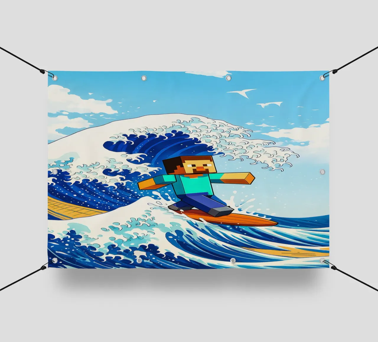 Minecraft Steve On Japan Wave telo in pvc da FreeArtStudio