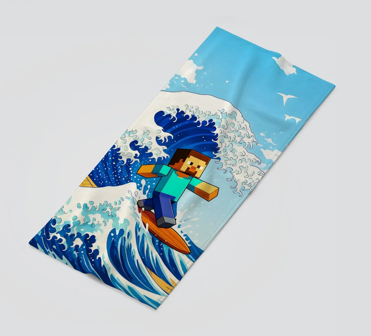 Minecraft Steve On Japan Wave telo mare da FreeArtStudio