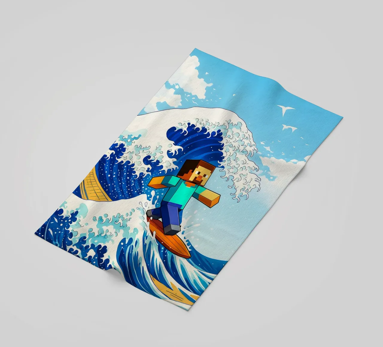 Minecraft Steve On Japan Wave telo mare da FreeArtStudio
