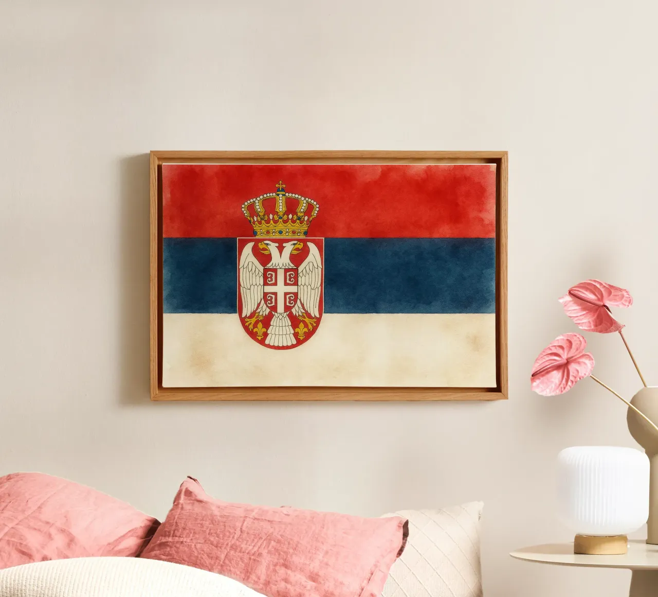 Servië Vlag Schilderen canvas met Baklijst van Kania