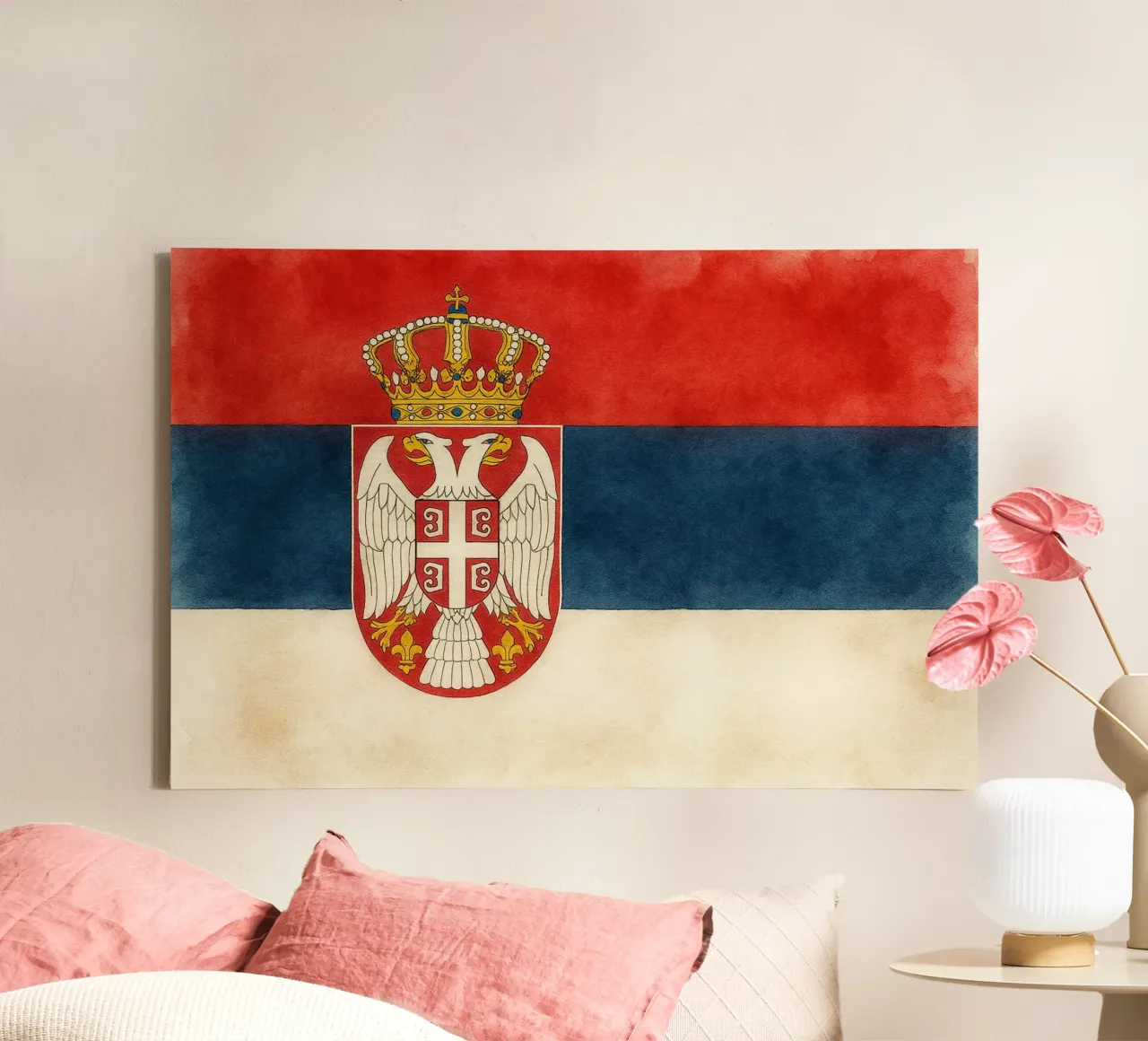 Servië Vlag Schilderen canvas met Baklijst van Kania
