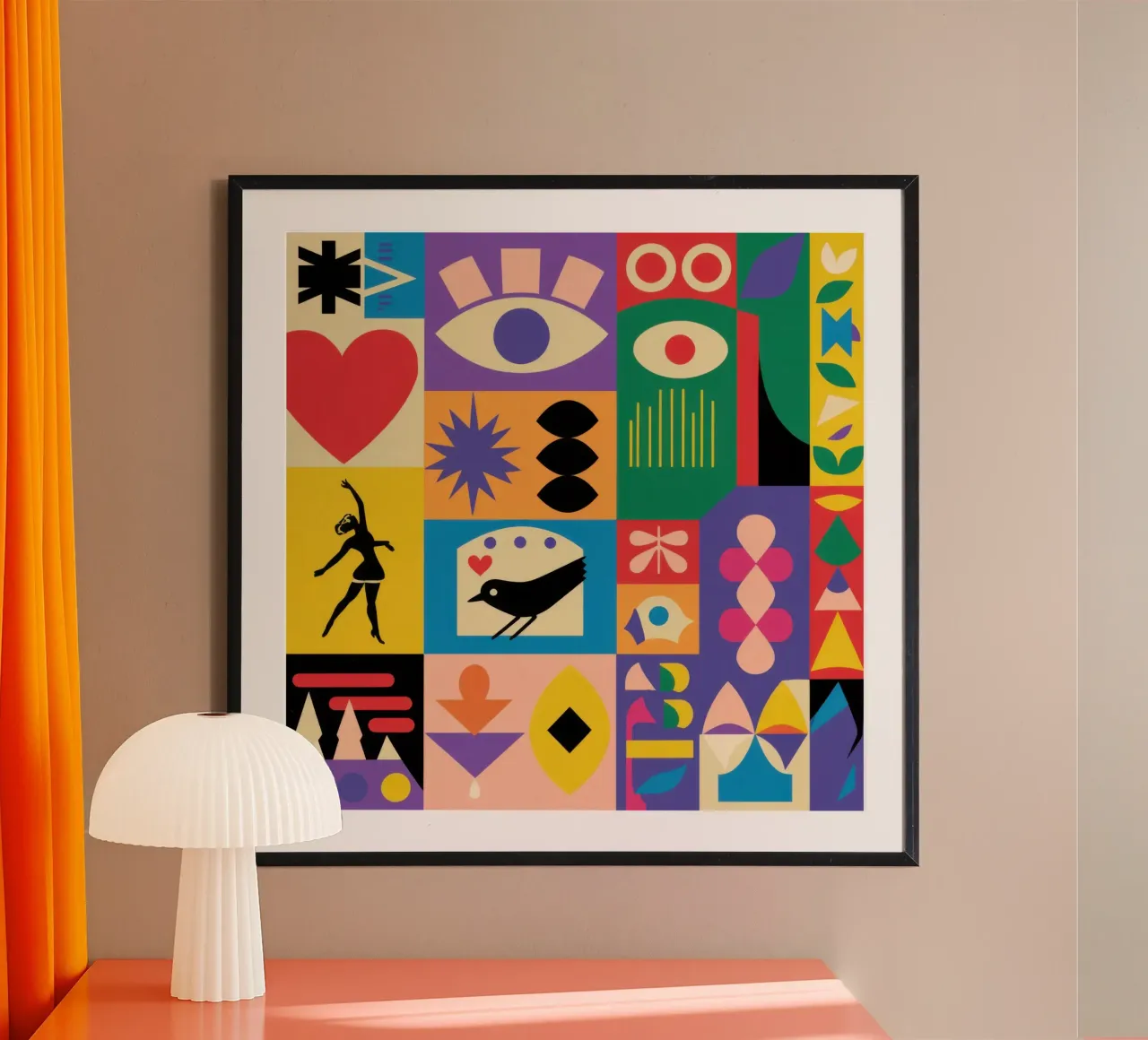Simboli mistici del Totem poster con telaio in plastica da Dream Gesso
