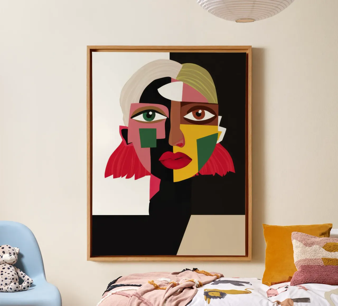 Kubistisch gezicht in de schaduw canvas met Baklijst van Ink Pulse