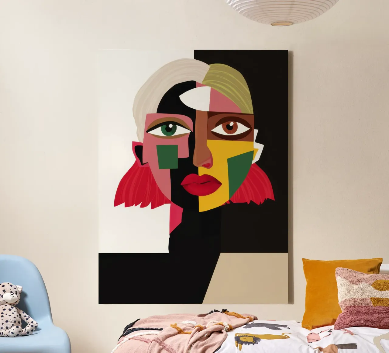 Kubistisch gezicht in de schaduw canvas met Baklijst van Ink Pulse