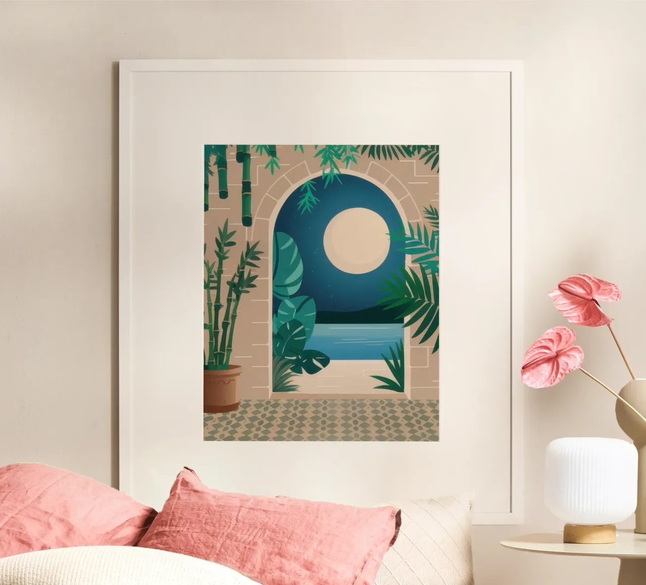 Il mare di mezzanotte poster con telaio in legno da Dream Gesso
