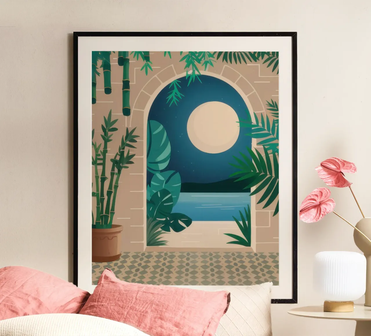 Il mare di mezzanotte poster con telaio in legno da Dream Gesso