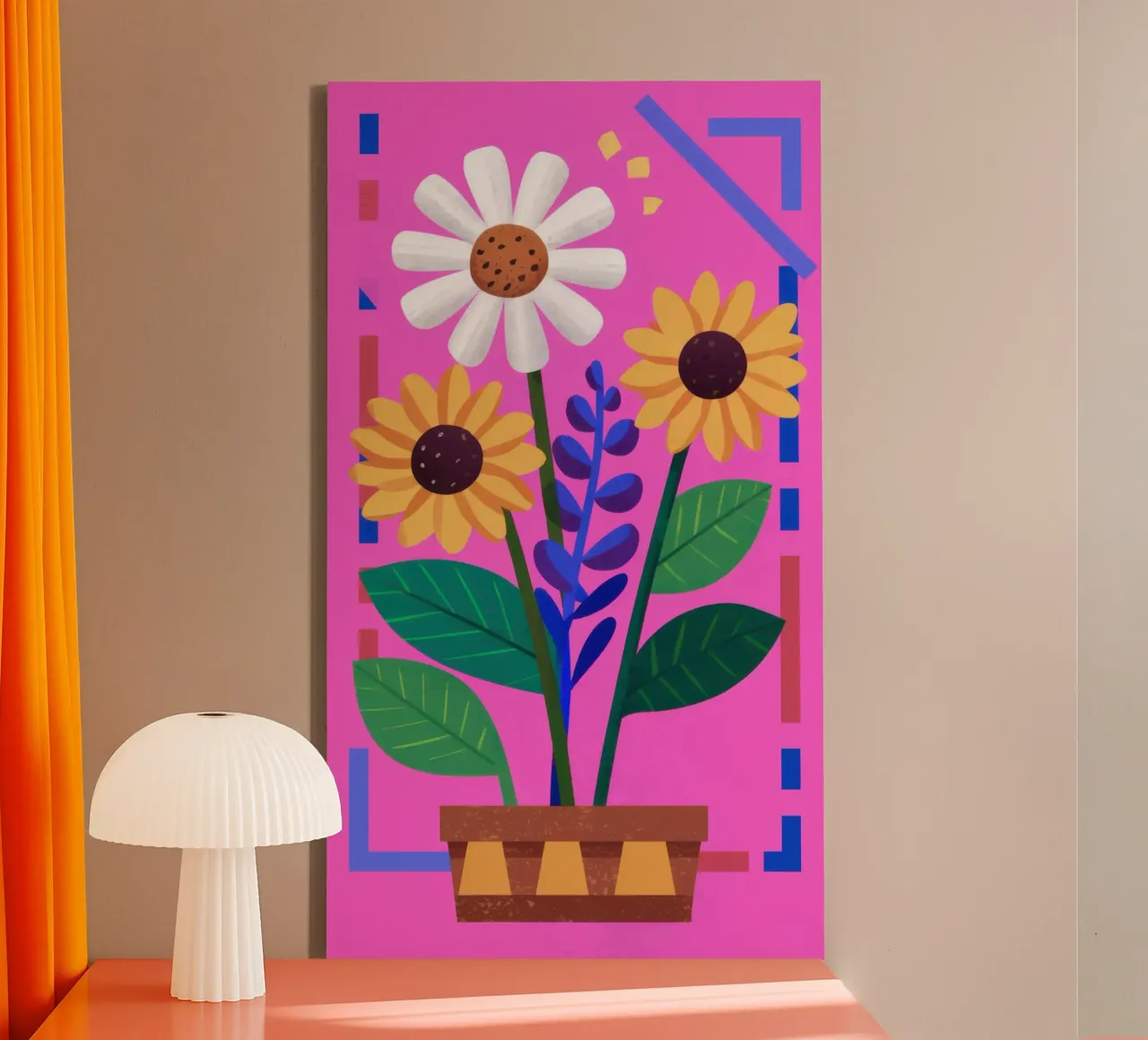 Girasole in vaso tela con Cornice a cassetta da Flock Reverie