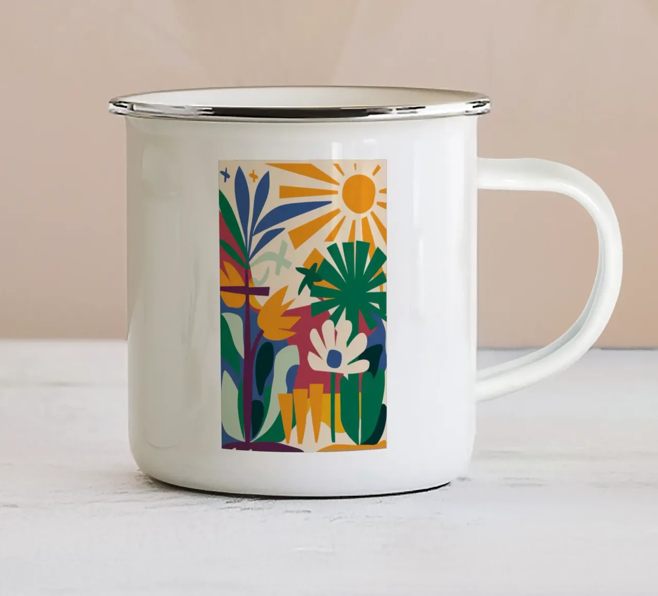 Alba tropicale astratta tazza in smalto da Flock Reverie