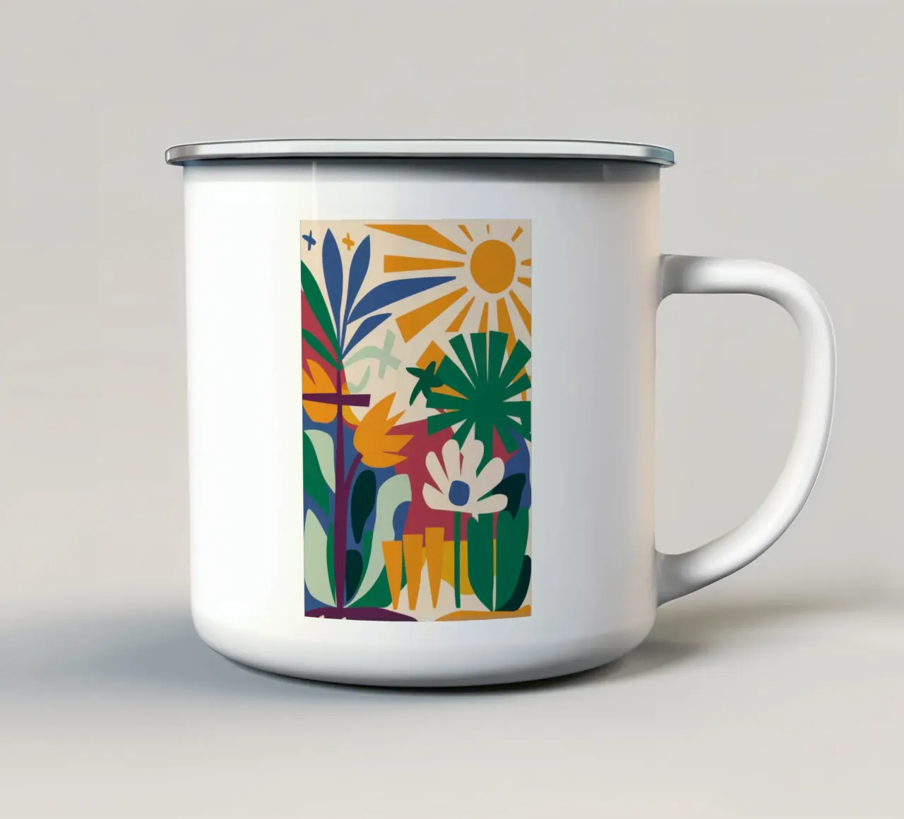 Alba tropicale astratta tazza in smalto da Flock Reverie