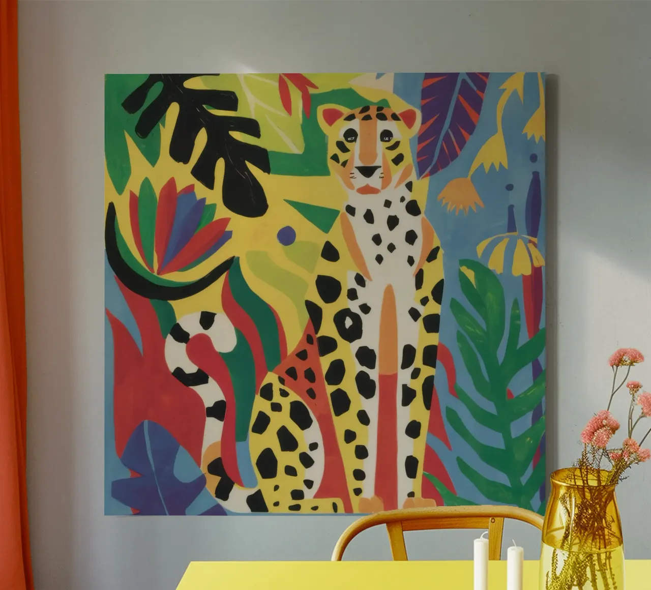 Jungle Cheetah Repose canvas with Floater frame by Flock Reverie