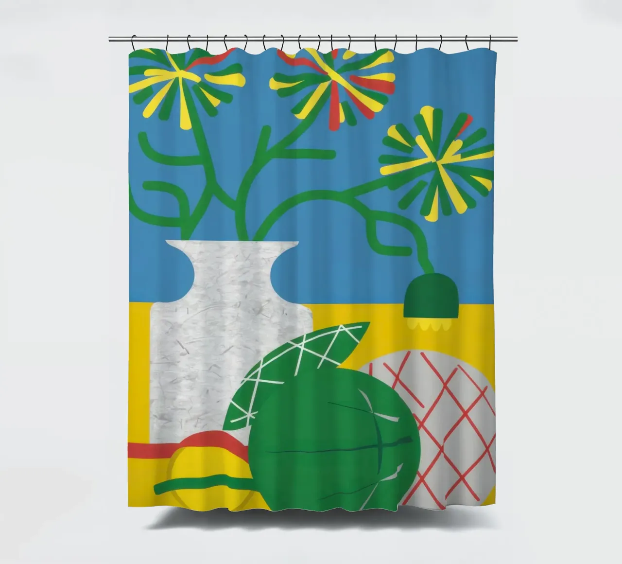 Geometric Garden Gleam shower curtain by Giant Foxs