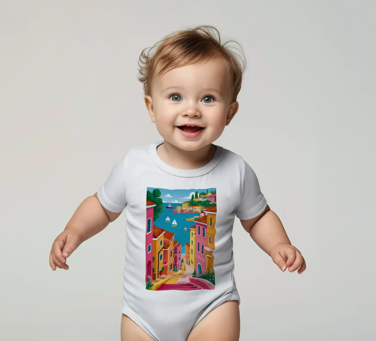 Charmante italienische Gasse Kurzarm Babybody von Flock Reverie
