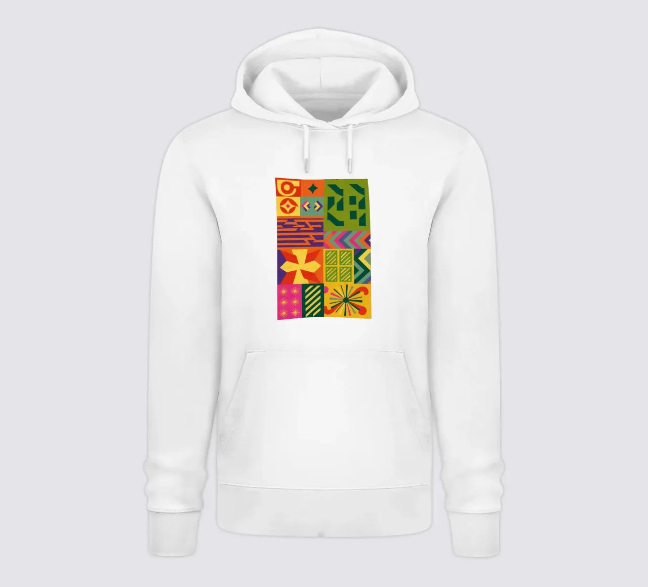 Patchwork geometrico cromatico felpa con cappuccio da Prism Ritual