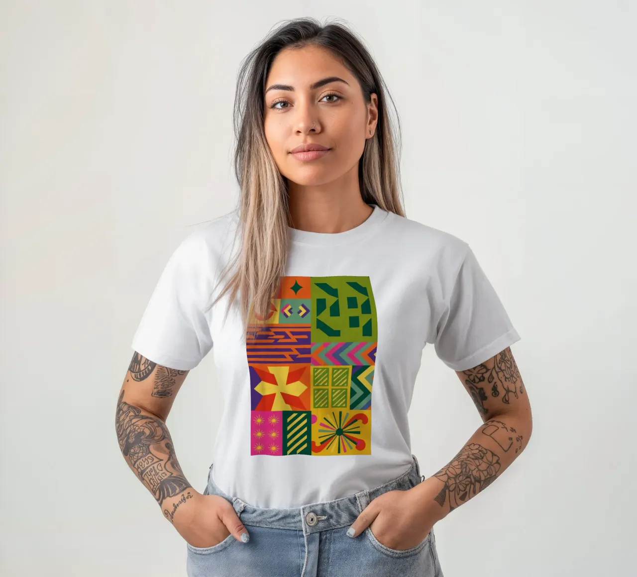 Chromatic Geometric Patchwork t-shirt by Prism Ritual