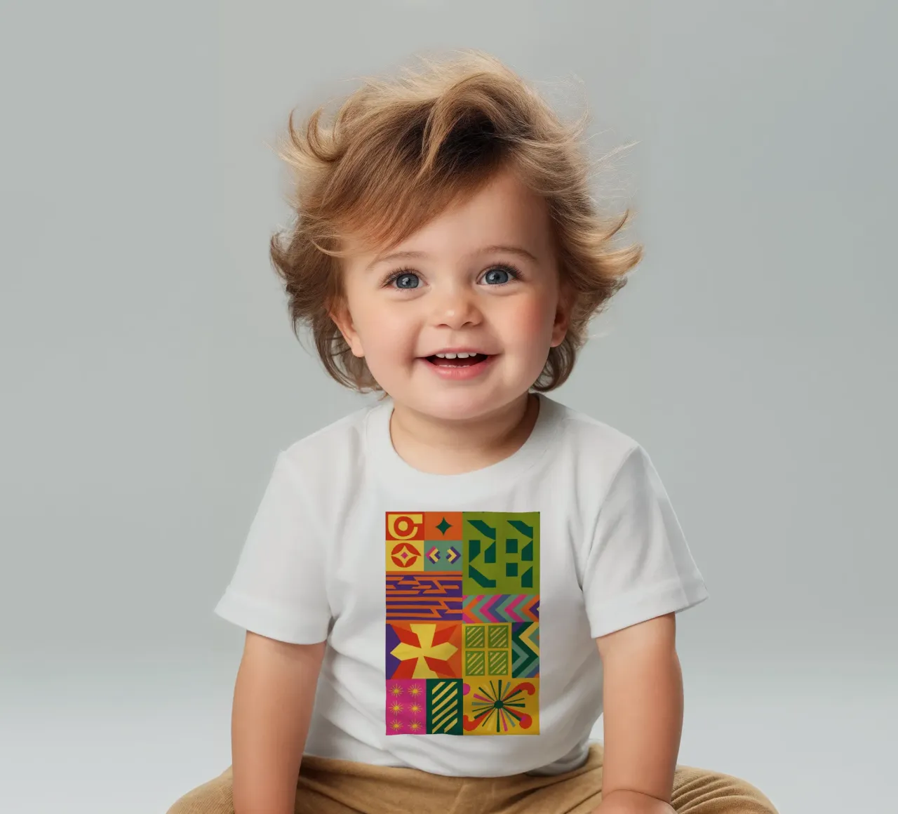 Patchwork geometrico cromatico maglietta neonato da Prism Ritual