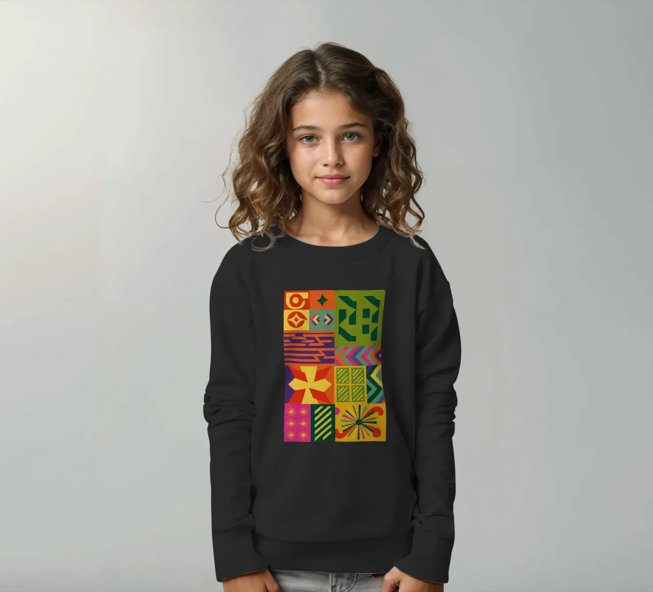 Patchwork geometrico cromatico felpa bambino da Prism Ritual