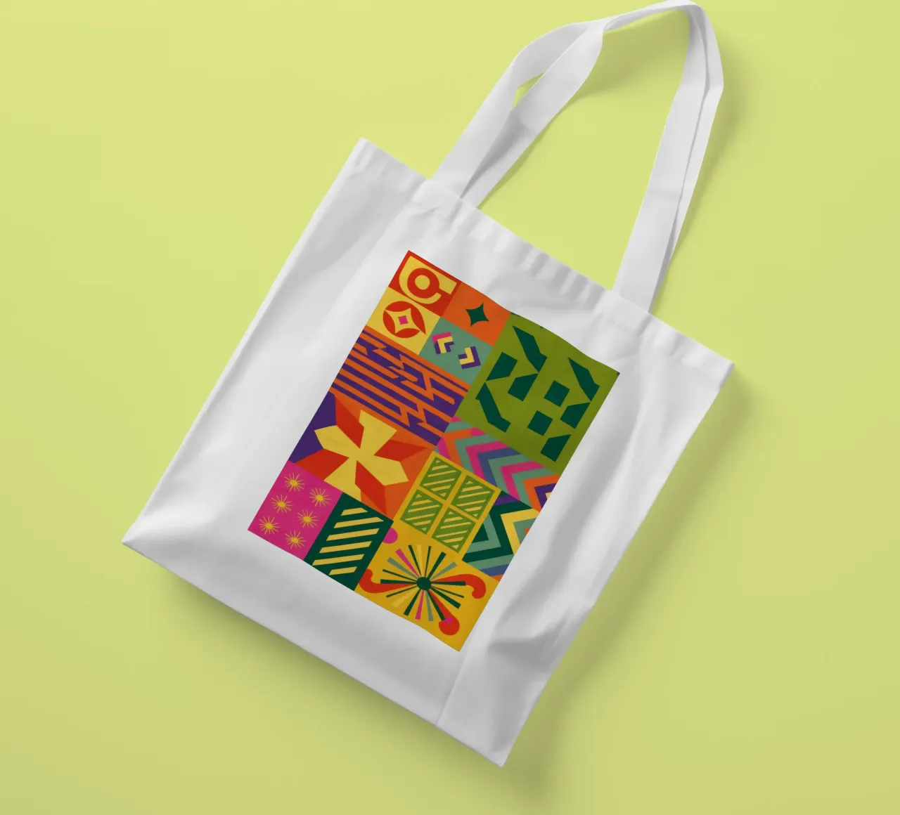 Chromatic Geometric Patchwork tote bag by Prism Ritual