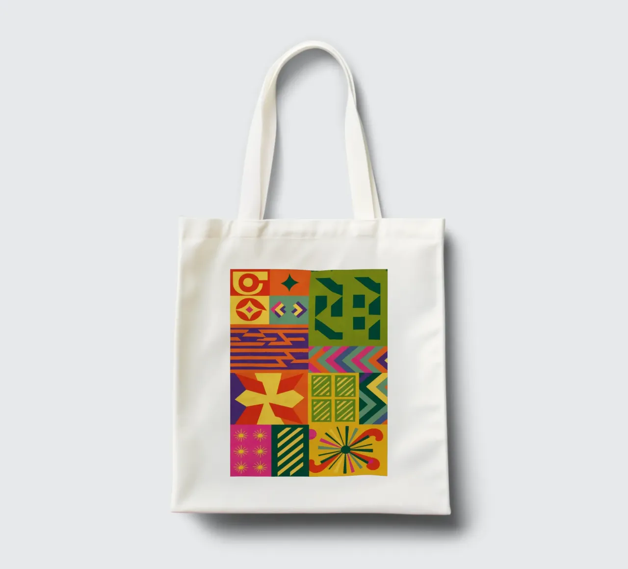 Patchwork geometrico cromatico borsa in juta da Prism Ritual