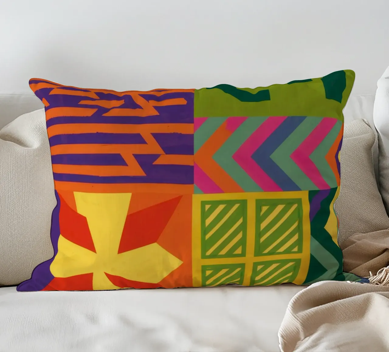 Patchwork geometrico cromatico cuscino da Prism Ritual