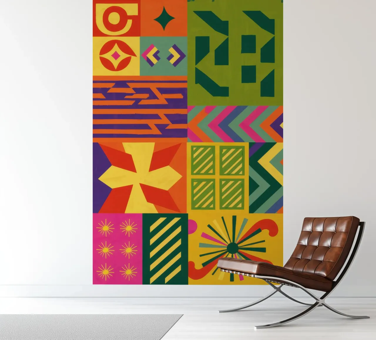 Chromatisch geometrisch patchwork fotobehang van Prism Ritual