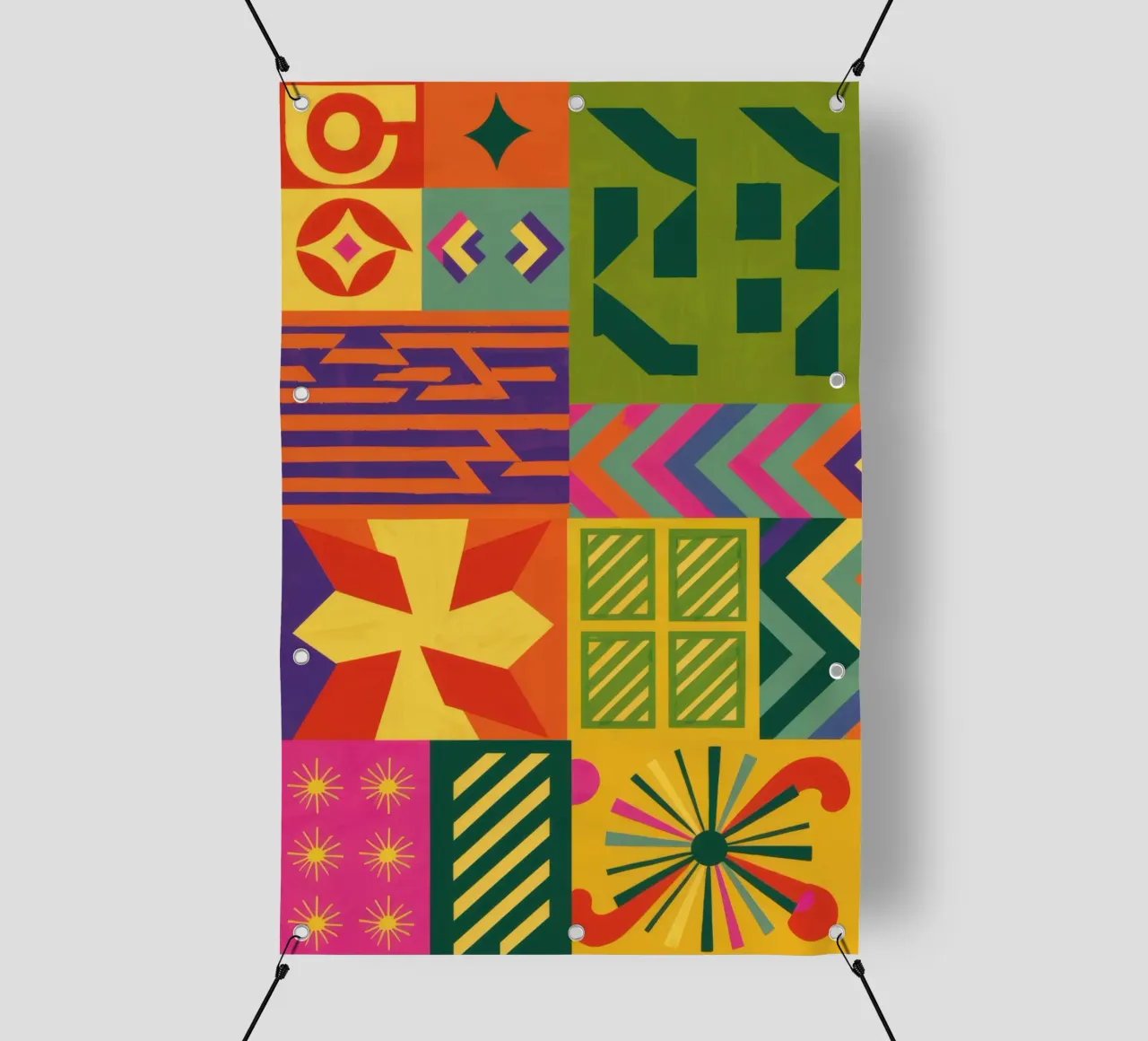 Patchwork geometrico cromatico telo in pvc da Prism Ritual