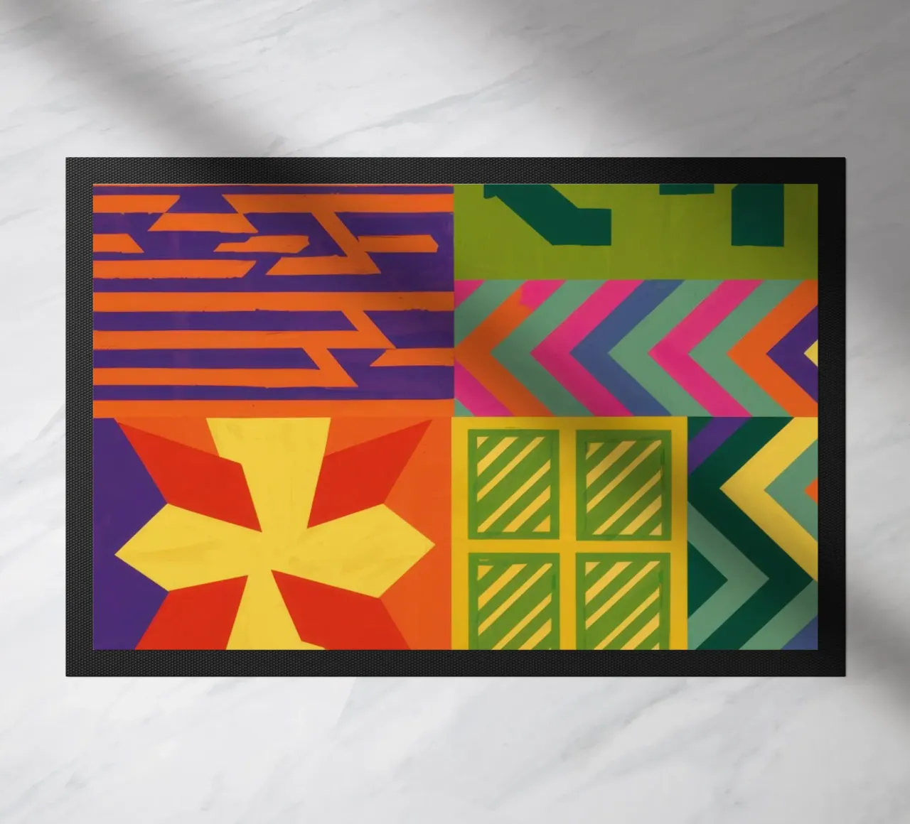 Patchwork geometrico cromatico zerbino da Prism Ritual