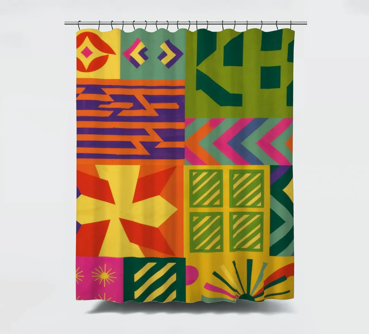 Patchwork geometrico cromatico tenda da doccia da Prism Ritual