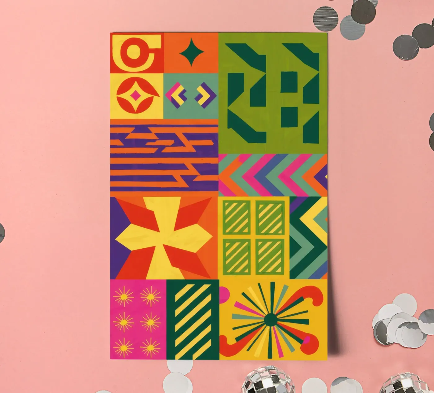 Chromatic Geometric Patchwork sticker sheet by Prism Ritual