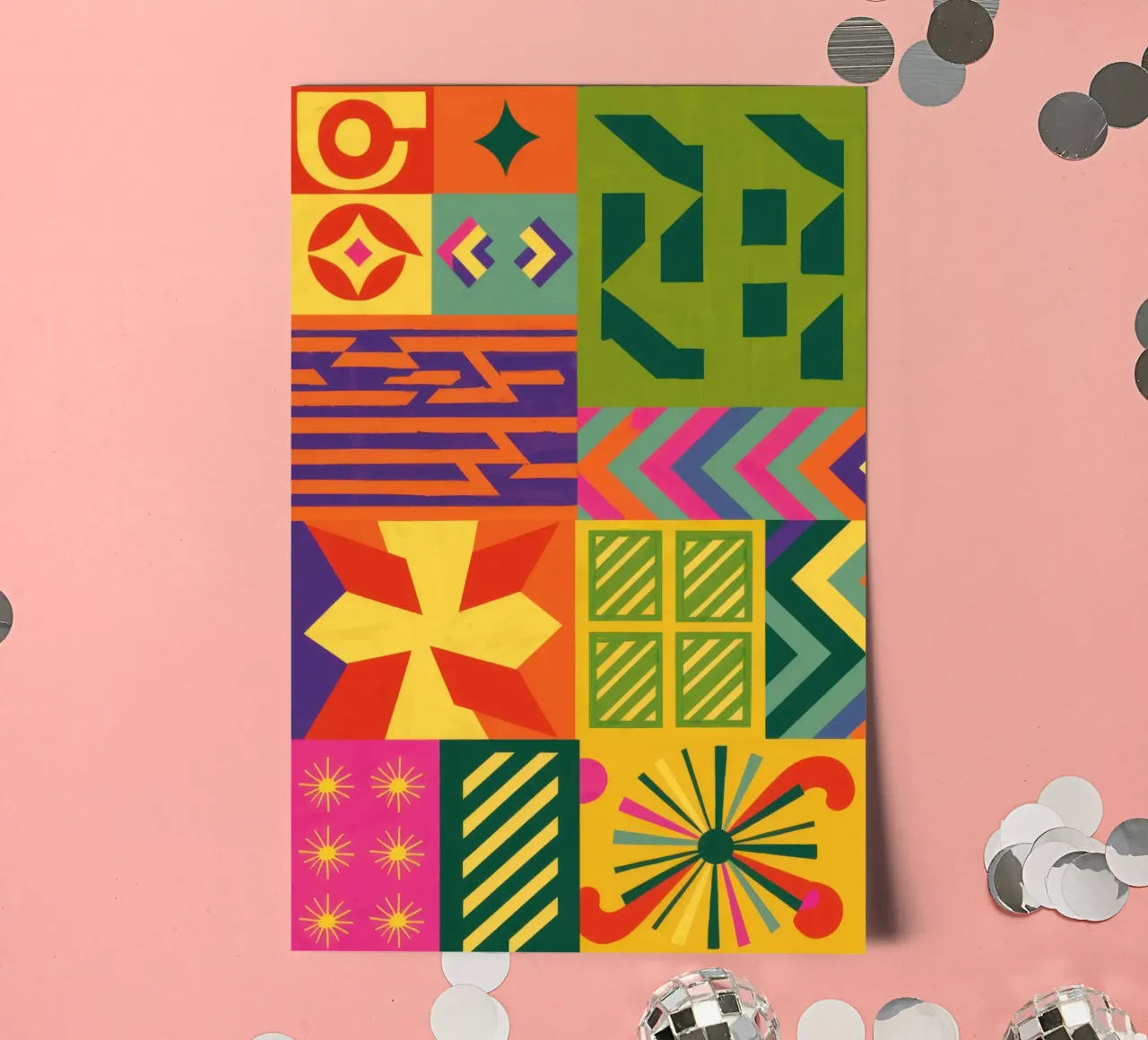 Chromatic Geometric Patchwork sticker sheet by Prism Ritual