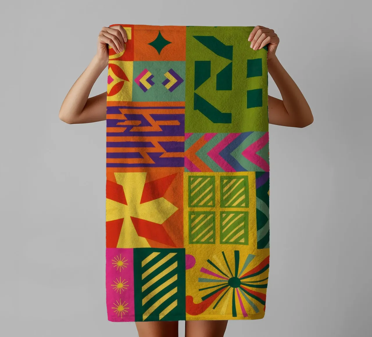 Patchwork geometrico cromatico asciugamano da bagno da Prism Ritual