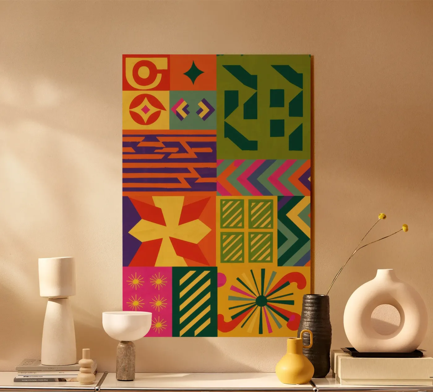 Patchwork géométrique chromatique plexiglas de Prism Ritual