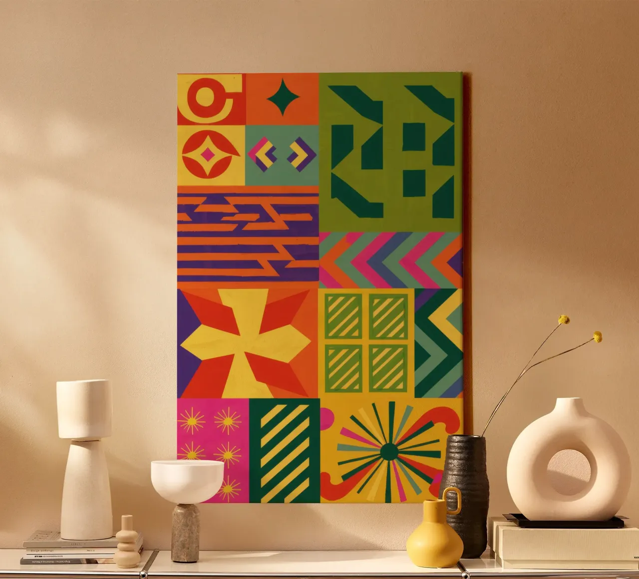 Chromatic Geometric Patchwork canvas by Prism Ritual
