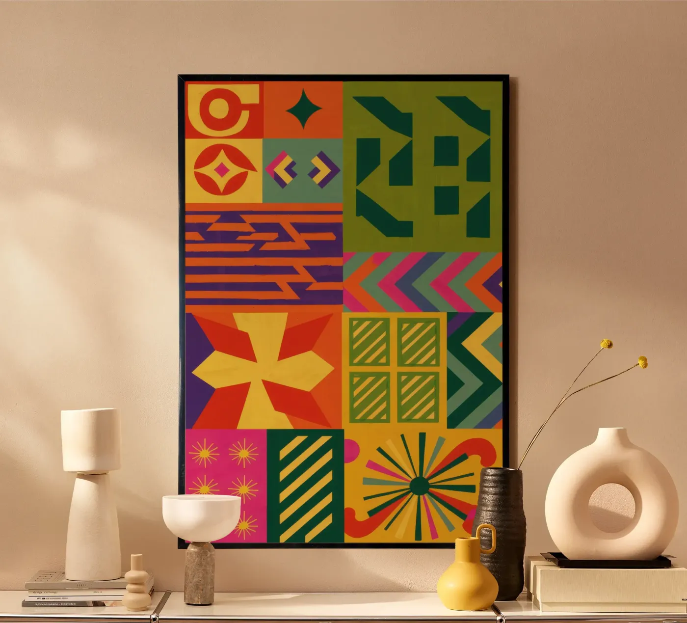 Chromatisches geometrisches Patchwork Poster von Prism Ritual
