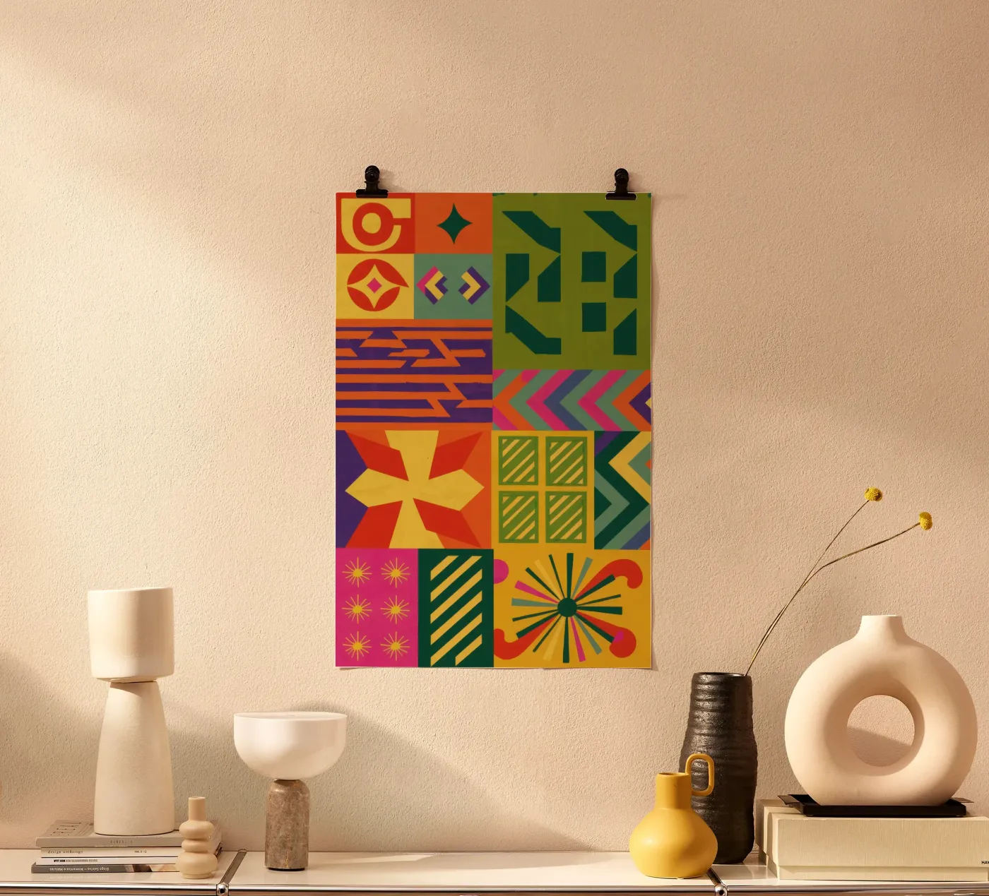 Chromatisches geometrisches Patchwork Poster von Prism Ritual
