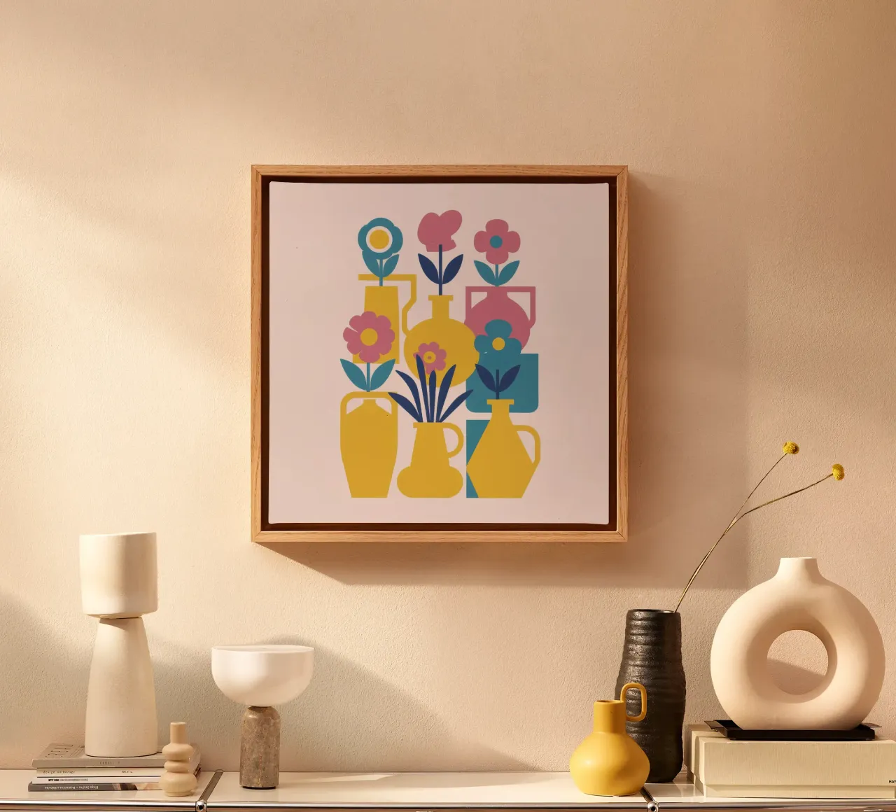 Fiori simmetrici e gioiosi tela con Cornice a cassetta da Mythy Brush