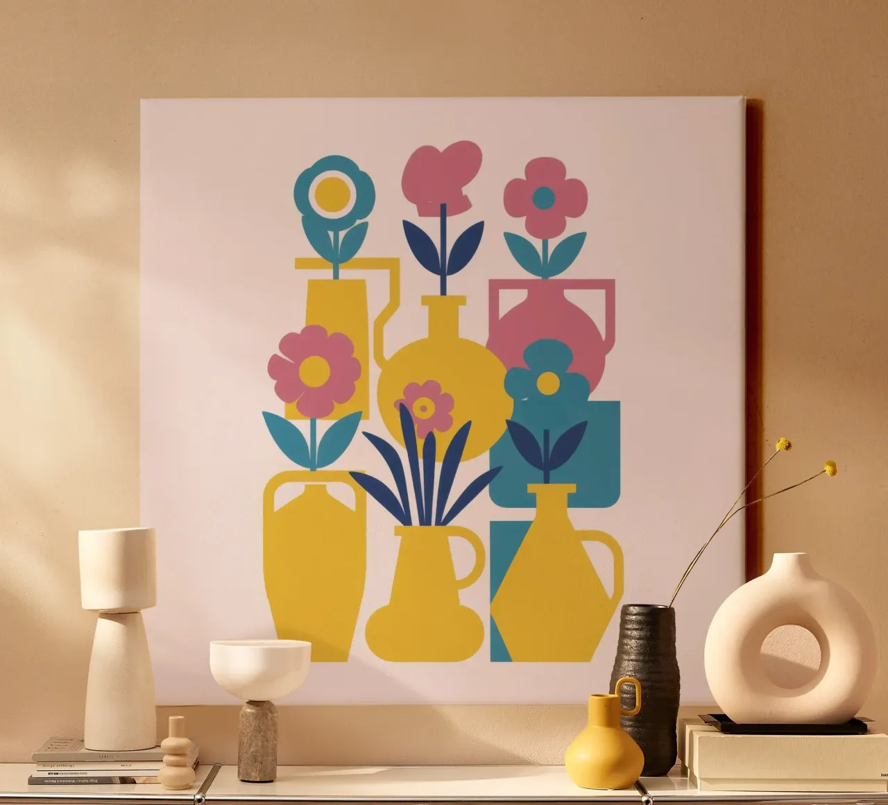 Fiori simmetrici e gioiosi tela con Cornice a cassetta da Mythy Brush