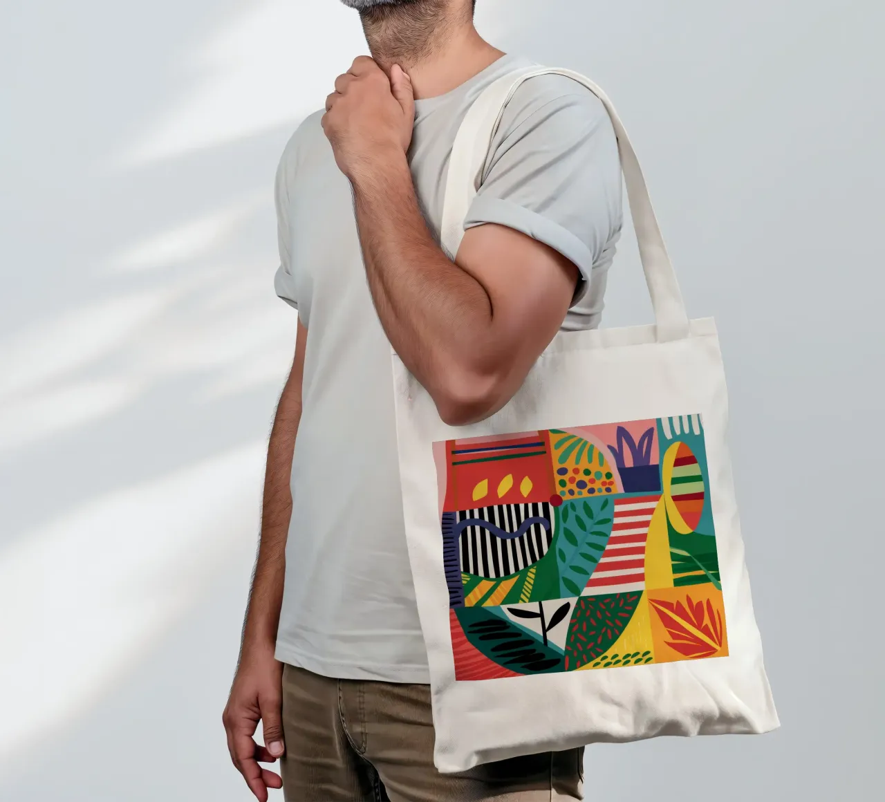 Patchwork neo-espressionista borsa in juta da Flock Reverie