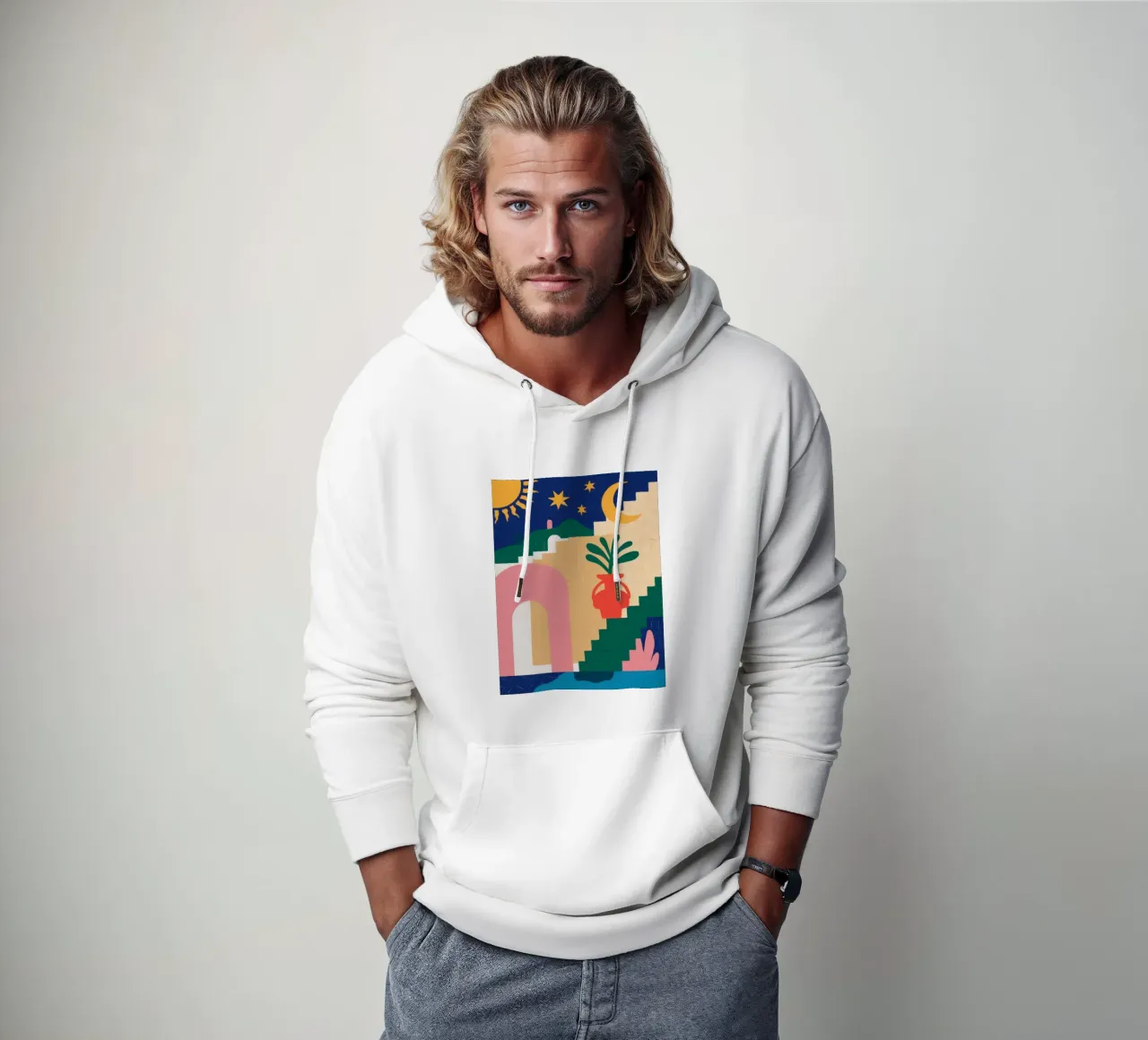 Scala celeste Boho felpa con cappuccio da Dream Gesso