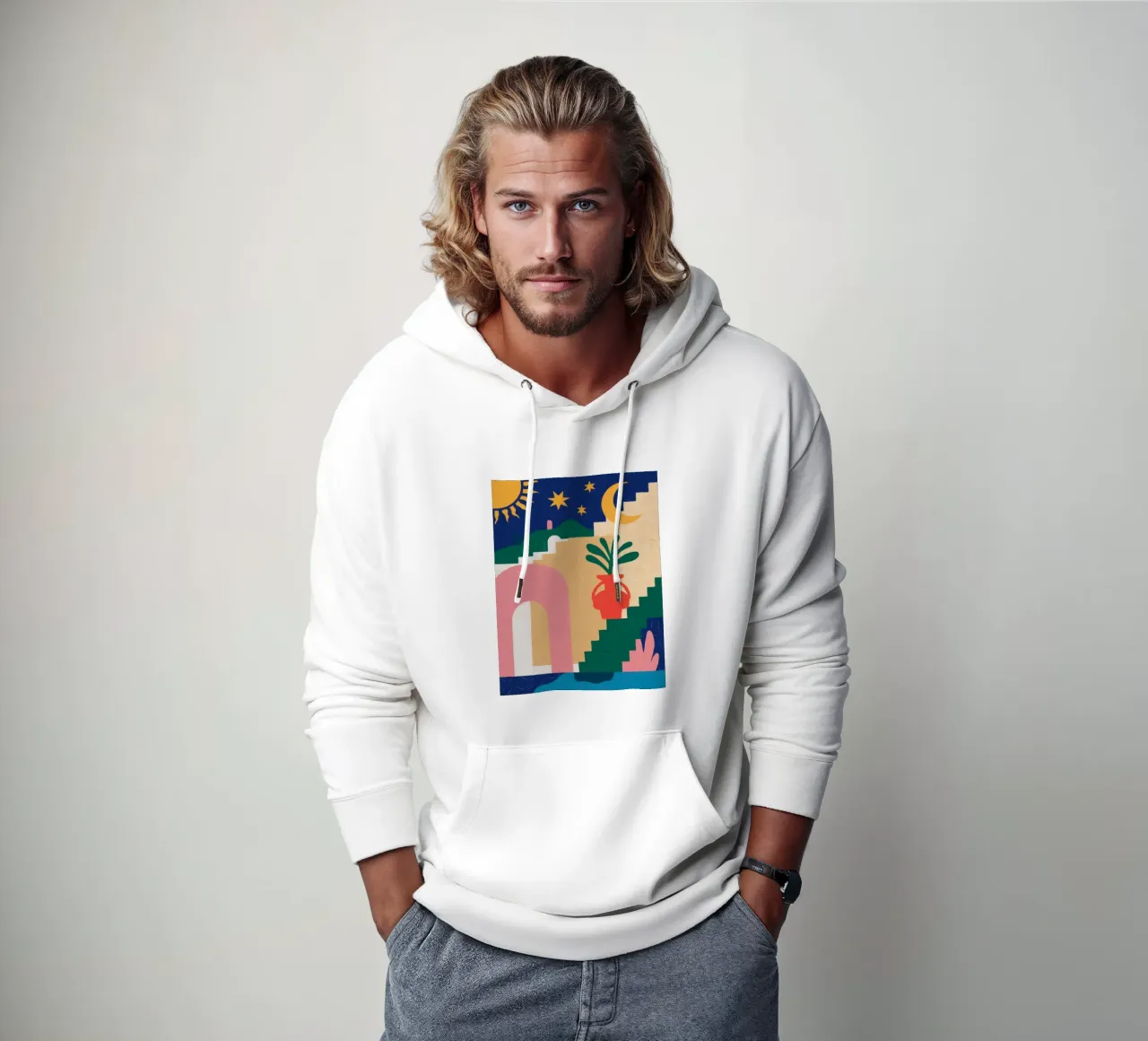 Scala celeste Boho felpa con cappuccio da Dream Gesso