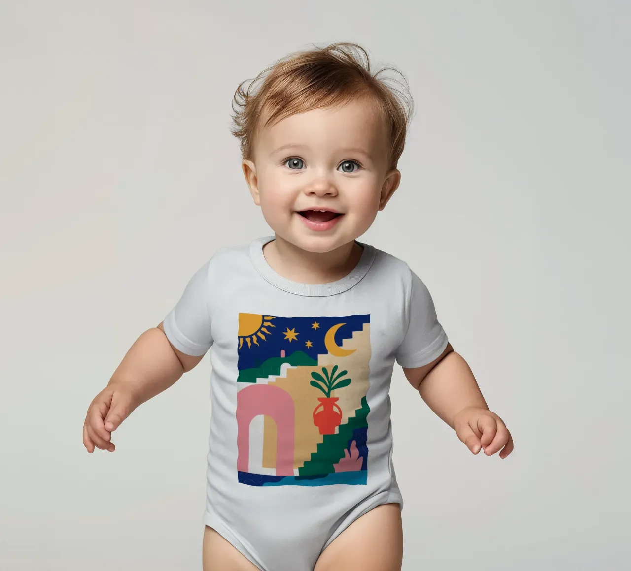 Scala celeste Boho body neonato maniche corte da Dream Gesso