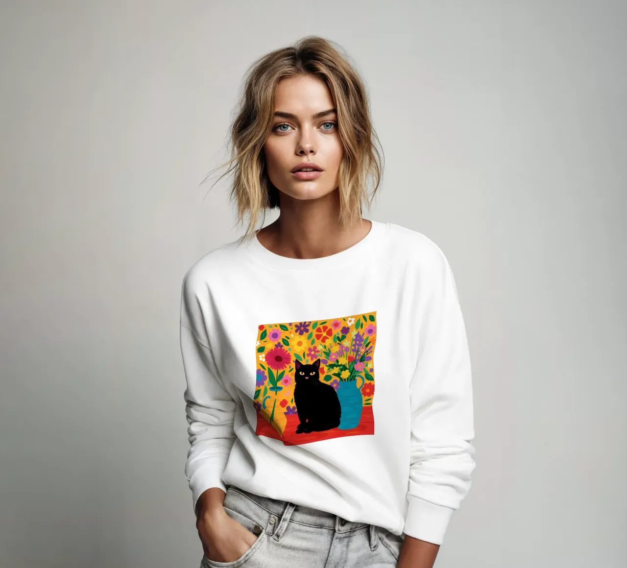 The Midnight Garden Cat sweatshirt by Ink Pulse