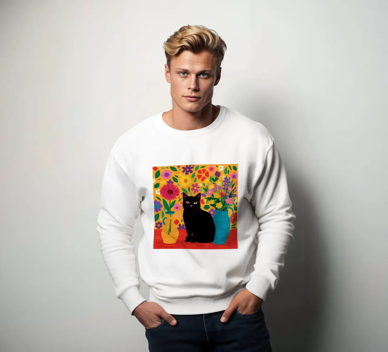 The Midnight Garden Cat sweatshirt by Ink Pulse