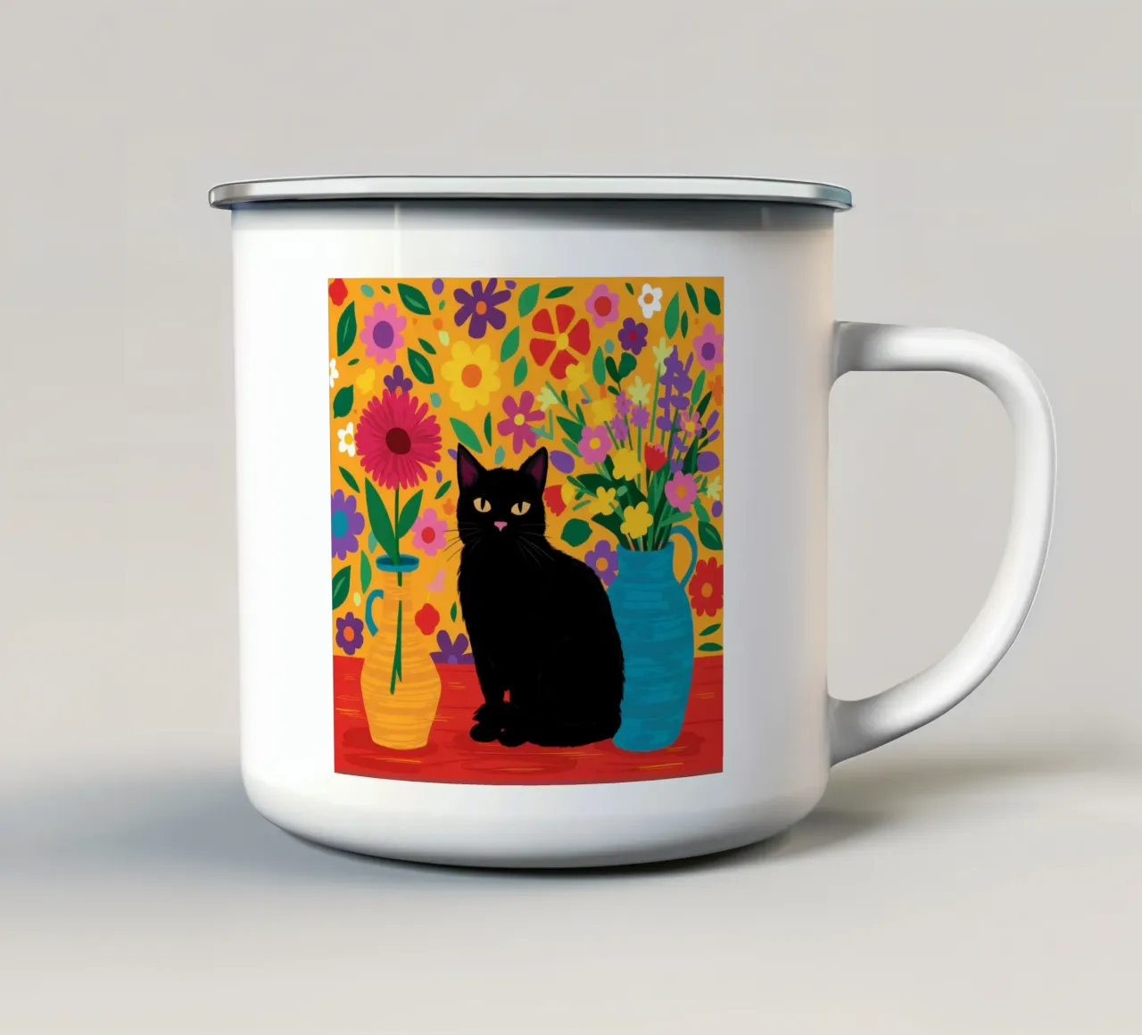 Il gatto del giardino di mezzanotte tazza in smalto da Ink Pulse